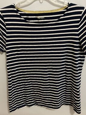 Women’s Boden 100% Cotton Navy/White Striped SS Scoop Neck T-shirt, Size 10